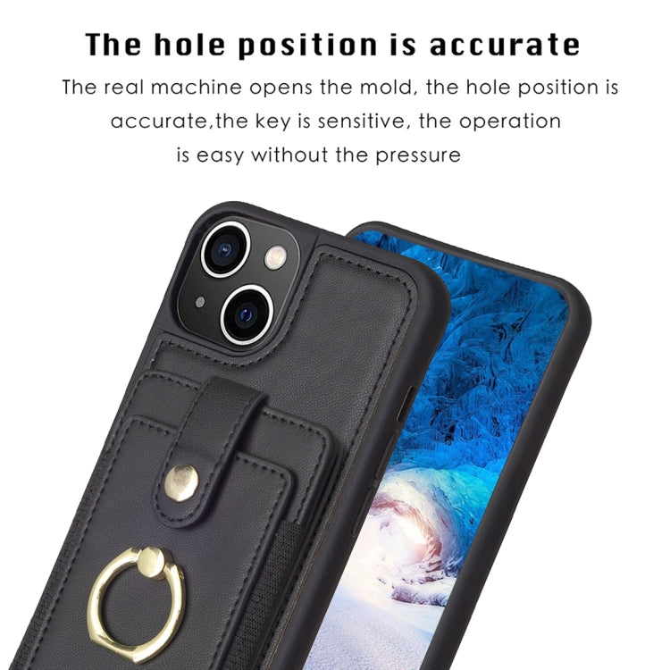 For iPhone 14 Plus BF27 Metal Ring Card Bag Holder Phone Case(Black)