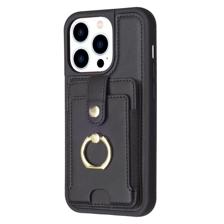 For iPhone 15 Pro BF27 Metal Ring Card Bag Holder Phone Case(Black)