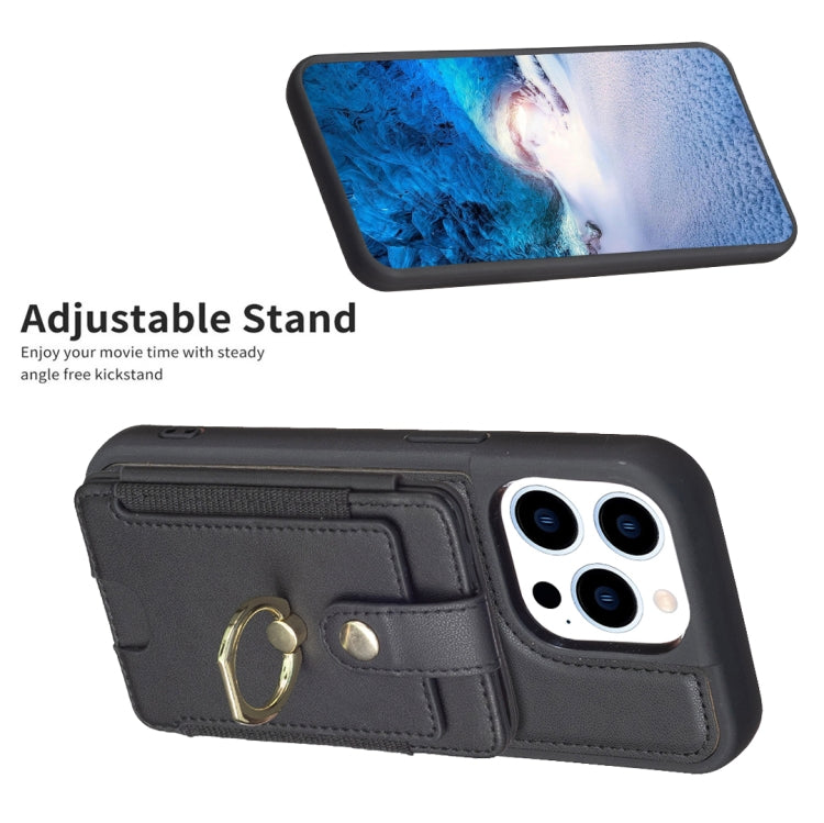 For iPhone 15 Pro BF27 Metal Ring Card Bag Holder Phone Case(Black)