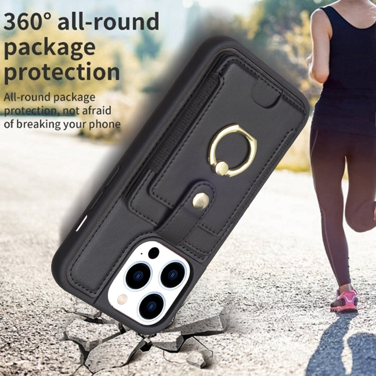 For iPhone 15 Pro BF27 Metal Ring Card Bag Holder Phone Case(Black)
