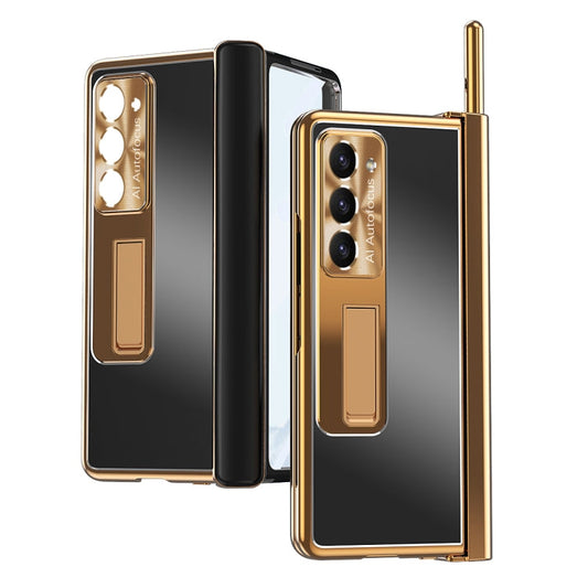 For Samsung Galaxy Z Fold5 Aluminum Alloy Double Hinge Shockproof Phone Protective Case(Black Gold)