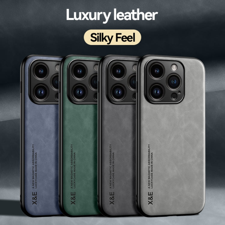 For iPhone 15 Pro Max Skin Feel Magnetic Leather Back Phone Case(Light Grey)