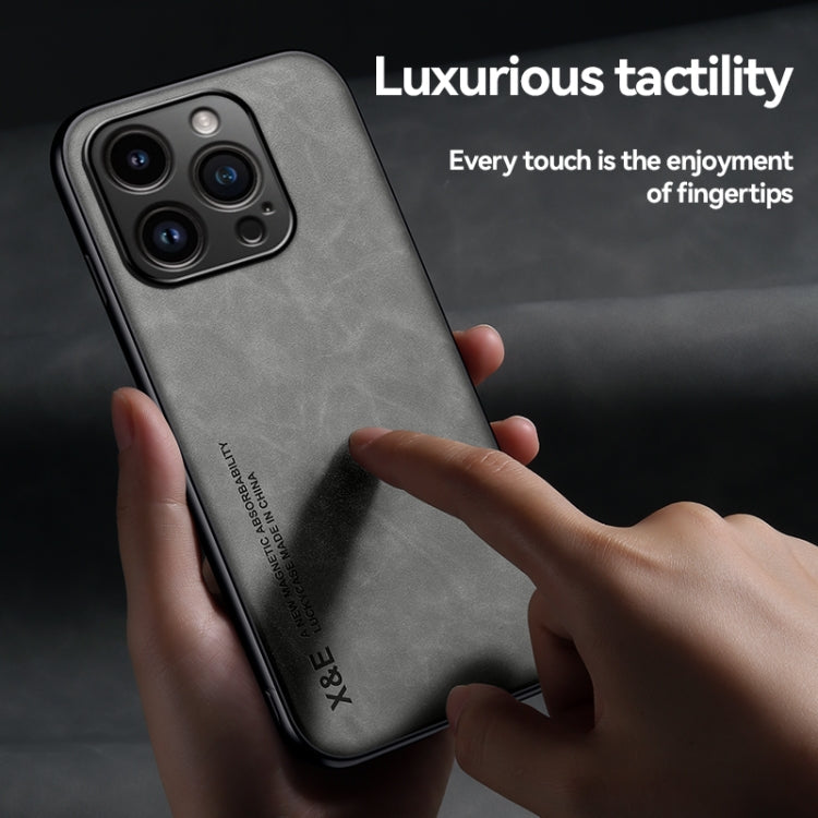 For iPhone 15 Pro Max Skin Feel Magnetic Leather Back Phone Case(Light Grey)