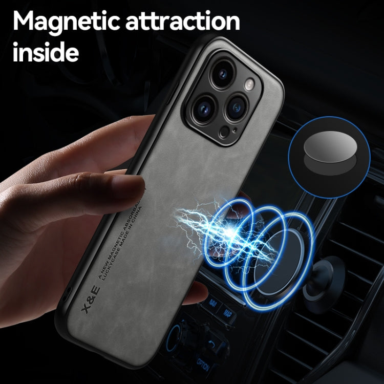 For iPhone 15 Pro Max Skin Feel Magnetic Leather Back Phone Case(Light Grey)