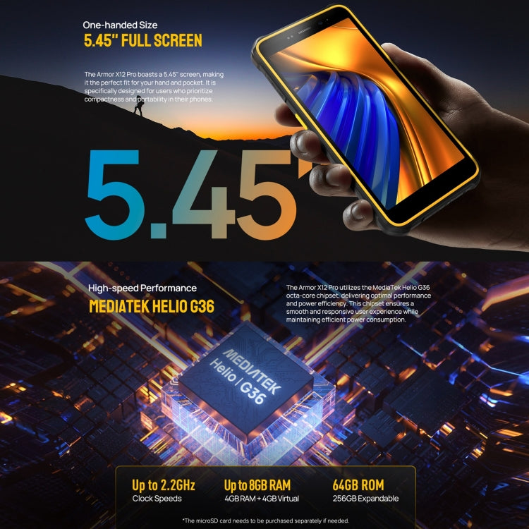 Ulefone Armor X12 Pro, 4GB+64GB, IP68/IP69K Rugged Phone, 5.45 inch Android 13 MediaTek Helio G36 Octa Core, Network: 4G, NFC(Less Green)