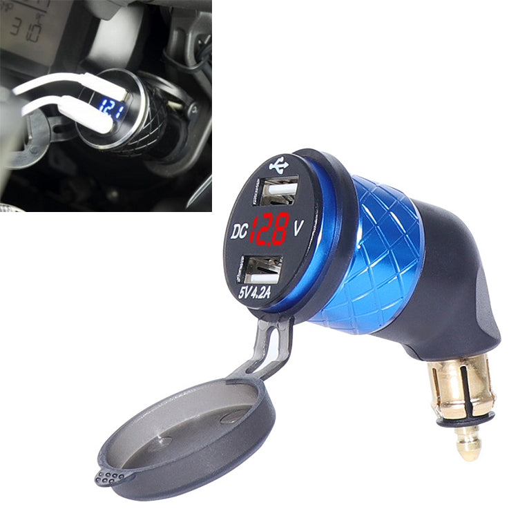 German EU Plug Special Motorcycle Elbow Charger Dual USB Voltmeter 4.2A Charger, Black, Blue, Gold