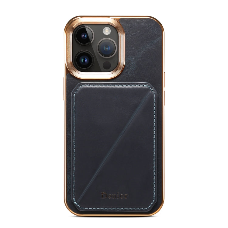For iPhone 13 Pro Denior Oil Wax Leather Electroplating Card Slot Holder Phone Case(Blue)
