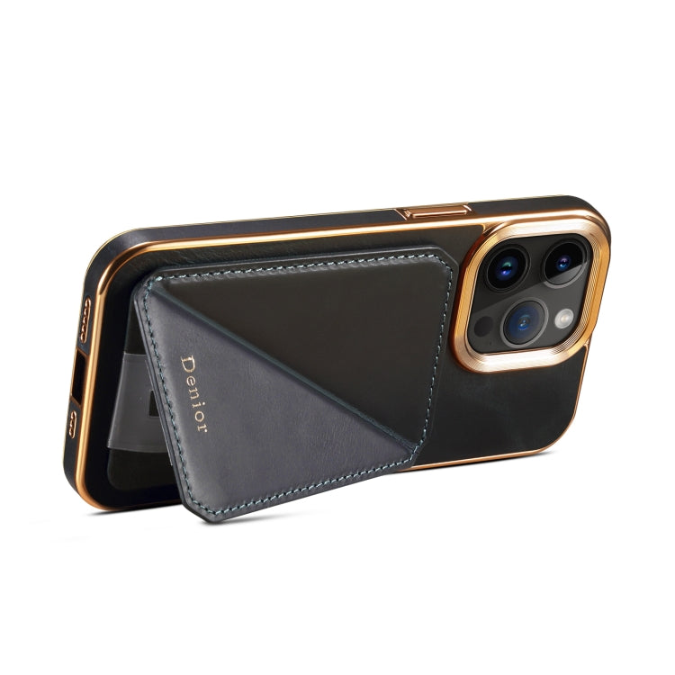 For iPhone 13 Pro Denior Oil Wax Leather Electroplating Card Slot Holder Phone Case(Blue)