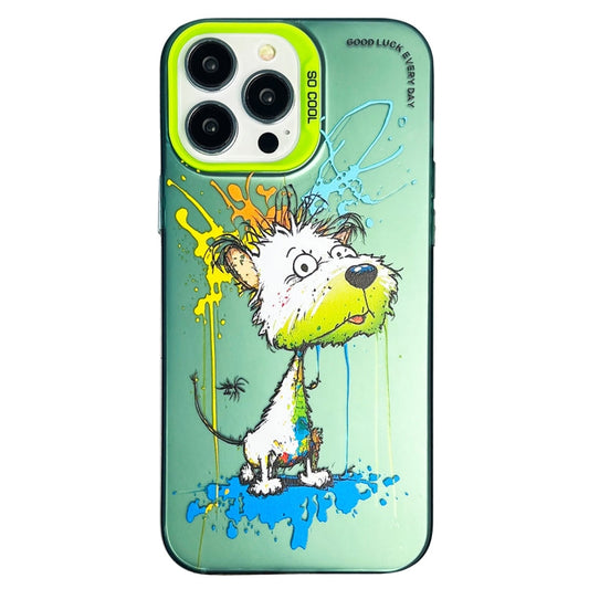 Double Layer Color Silver Series Animal Oil Painting Phone Case, For iPhone 13 Pro Max