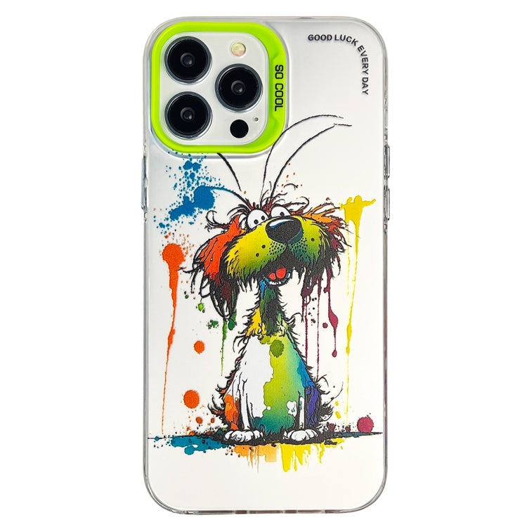 Double Layer Color Silver Series Animal Oil Painting Phone Case, For iPhone 15 Pro Max