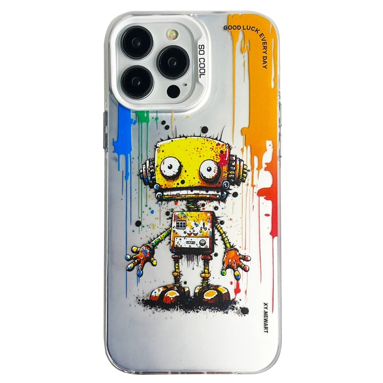 Double Layer Color Silver Series Animal Oil Painting Phone Case, For iPhone 15 Pro Max
