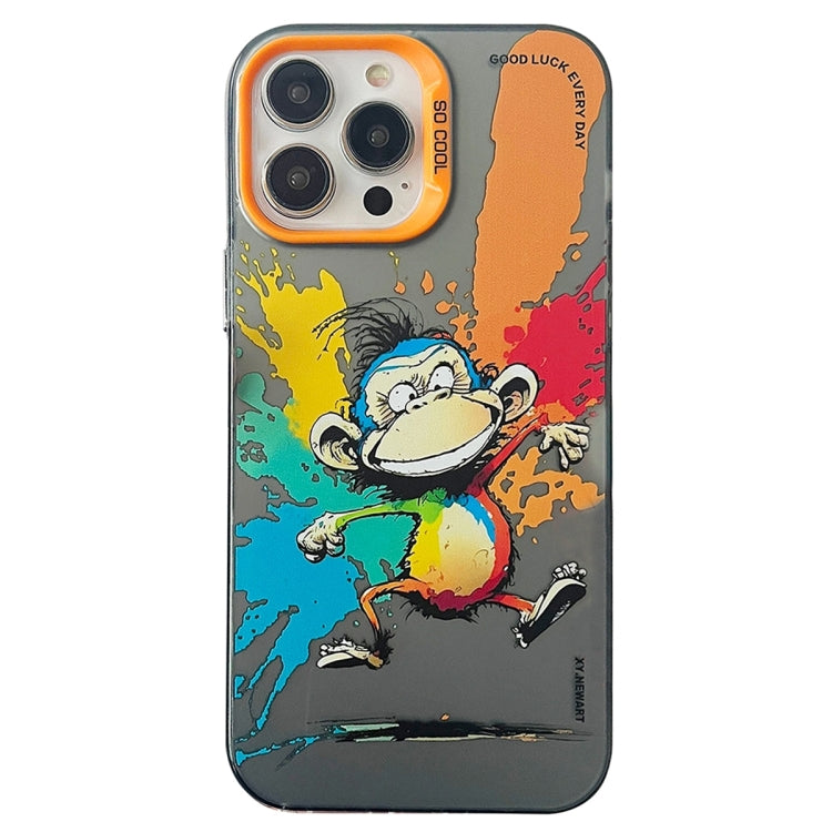 Double Layer Color Silver Series Animal Oil Painting Phone Case, For iPhone 15 Pro Max