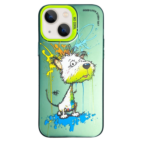 Double Layer Color Silver Series Animal Oil Painting Phone Case, For iPhone 15 Plus