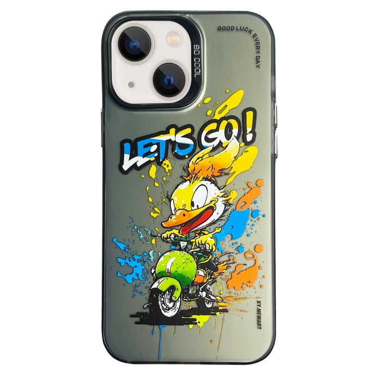 Double Layer Color Silver Series Animal Oil Painting Phone Case, For iPhone 15 Plus