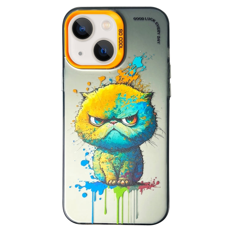 Double Layer Color Silver Series Animal Oil Painting Phone Case, For iPhone 15 Plus