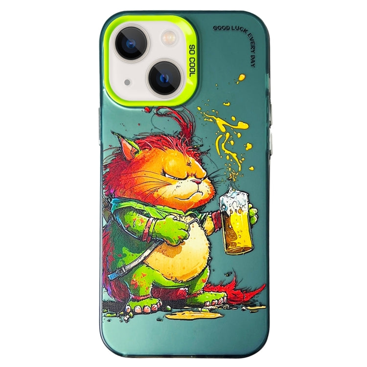 Double Layer Color Silver Series Animal Oil Painting Phone Case, For iPhone 15 Plus