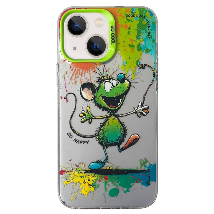 Double Layer Color Silver Series Animal Oil Painting Phone Case, For iPhone 15 Plus