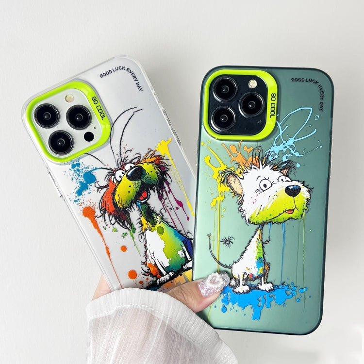 Double Layer Color Silver Series Animal Oil Painting Phone Case, For iPhone 15 Plus