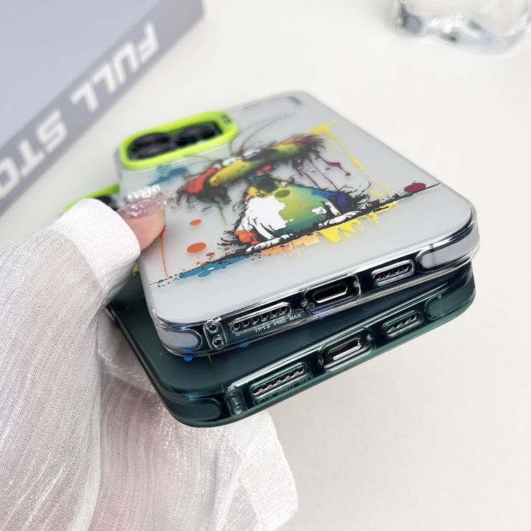 Double Layer Color Silver Series Animal Oil Painting Phone Case, For iPhone 15 Pro Max