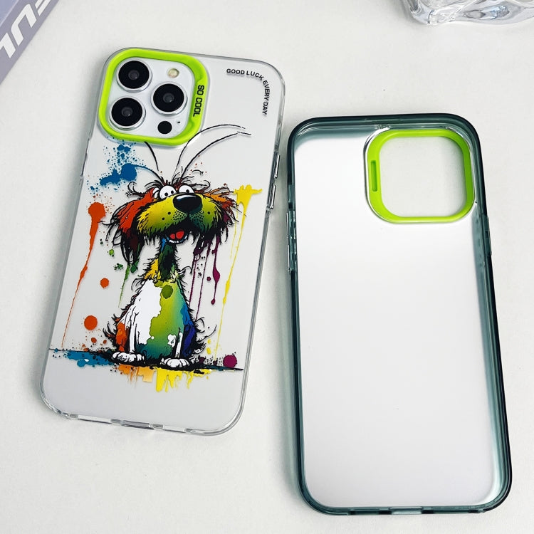 Double Layer Color Silver Series Animal Oil Painting Phone Case, For iPhone 15 Plus