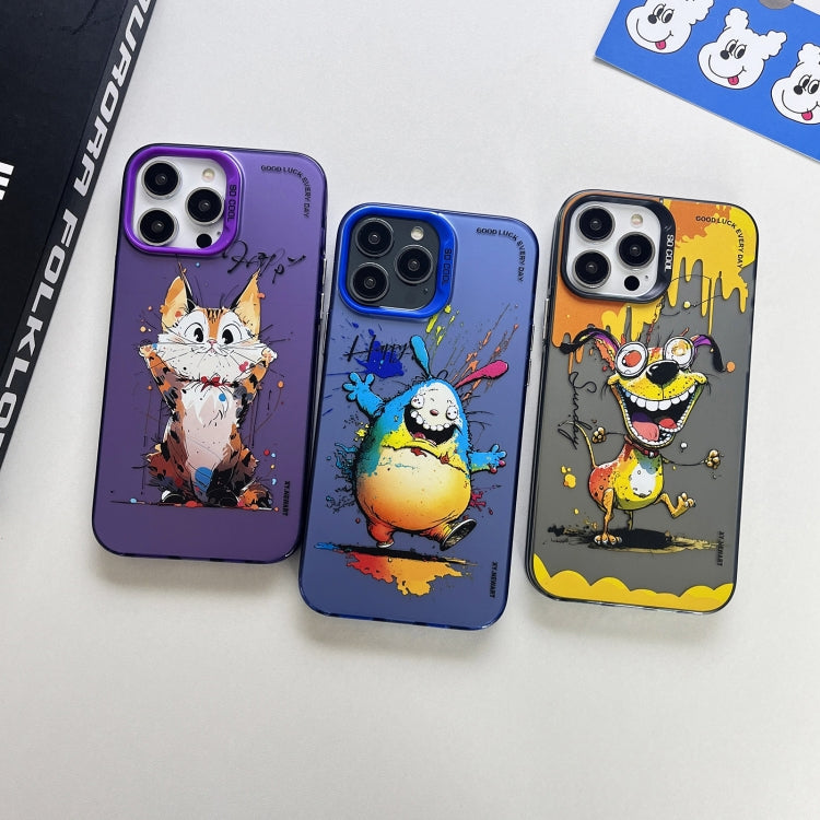 Double Layer Color Silver Series Animal Oil Painting Phone Case, For iPhone 15 Plus