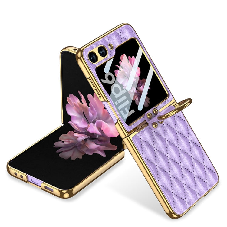 GKK Integrated Plating Diamond Texture PU Phone Case with Ring, For Samsung Galaxy Z Flip6/7 FE, For Samsung Galaxy Z Flip7 5G, For Samsung Galaxy Z Flip5