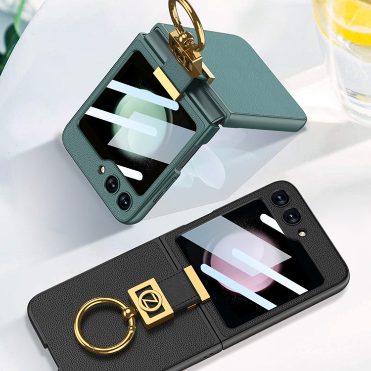 For Samsung Galaxy Z Flip5 GKK Ultra-thin Z Ring Holder Leather Phone Case(Matcha Green)