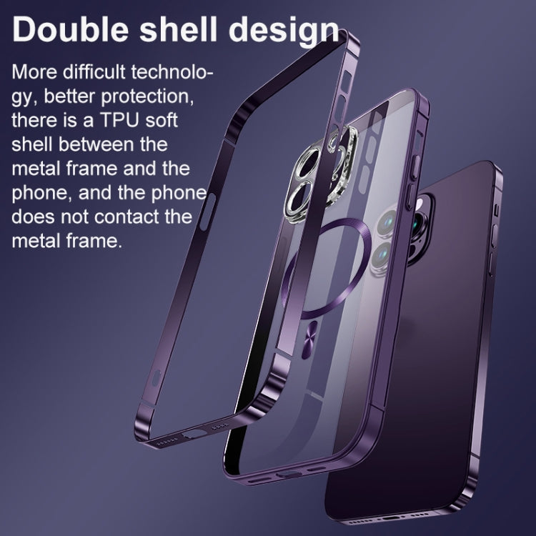 MagSafe Magnetic Stainless Steel Frame Transparent TPU Phone Case, For iPhone 14, For iPhone 14 Pro Max