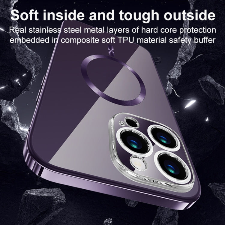 MagSafe Magnetic Stainless Steel Frame Transparent TPU Phone Case, For iPhone 14, For iPhone 14 Pro Max