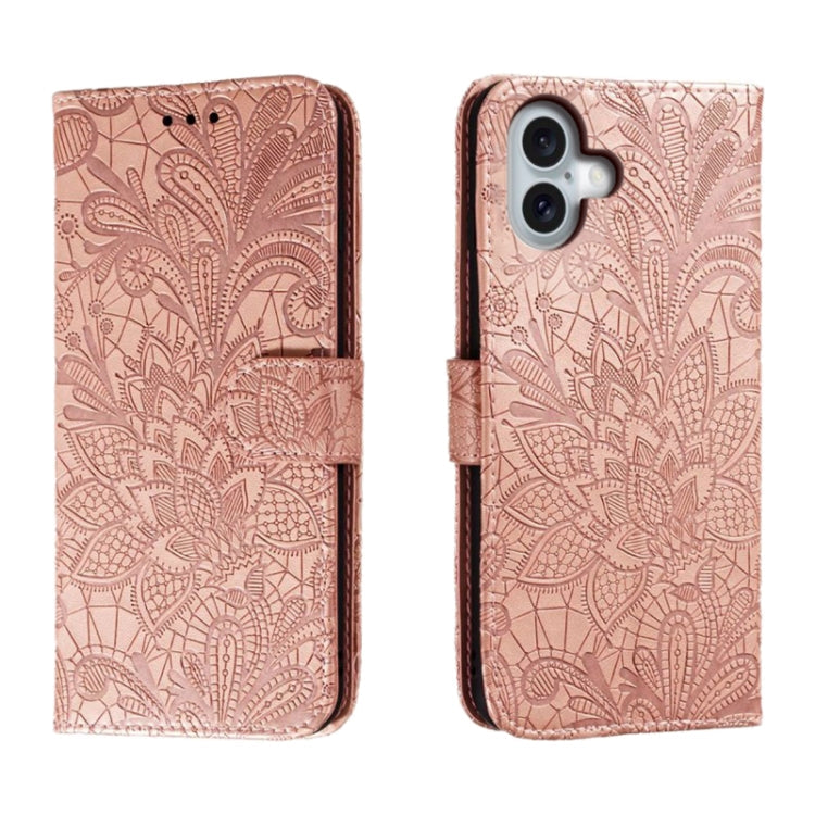 Lace Flower Embossing Flip Leather Phone Case, For iPhone Air, For iPhone 16 Pro Max, For iPhone 16 Pro, For iPhone 16 Plus