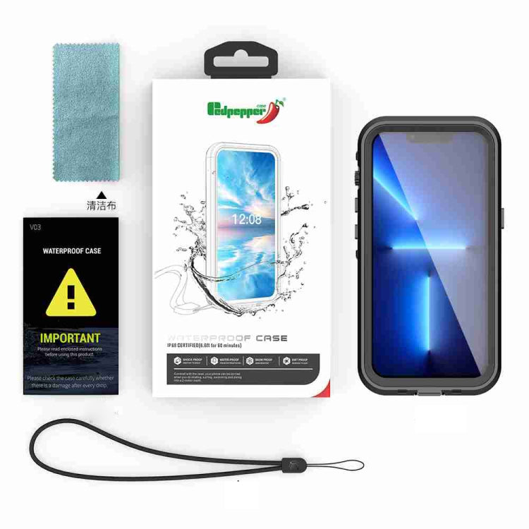 For iPhone 15 Pro Max RedPepper IP68 Waterproof MagSafe Phone Case(Black)