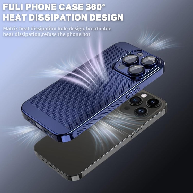 For iPhone 15 Plus Fine Mesh Cooling Phone Case(Blue)