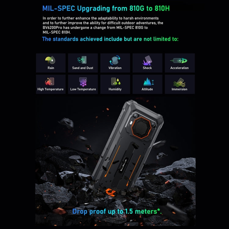Blackview BV6200 Pro, 6GB+128GB, IP68/IP69K/MIL-STD-810H, 6.56 inch Android 13 MediaTek Helio P35 Octa Core, Network: 4G, OTG, NFC(Orange)
