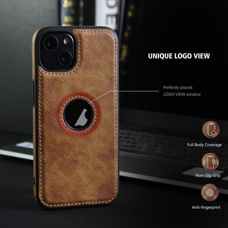 For iPhone 15 Plus Leather Texture Stitching Phone Case(Brown)