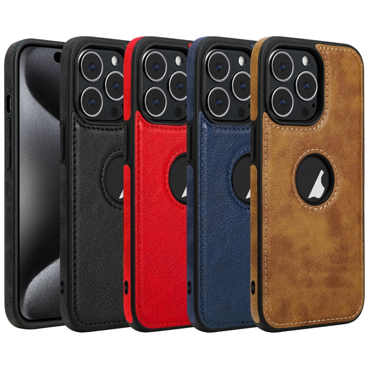 For iPhone 15 Leather Texture Stitching Phone Case(Black)