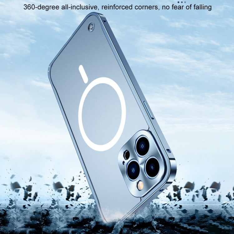 For iPhone 15 Pro Max Metal Frame Frosted PC Shockproof MagSafe Case(Silver)