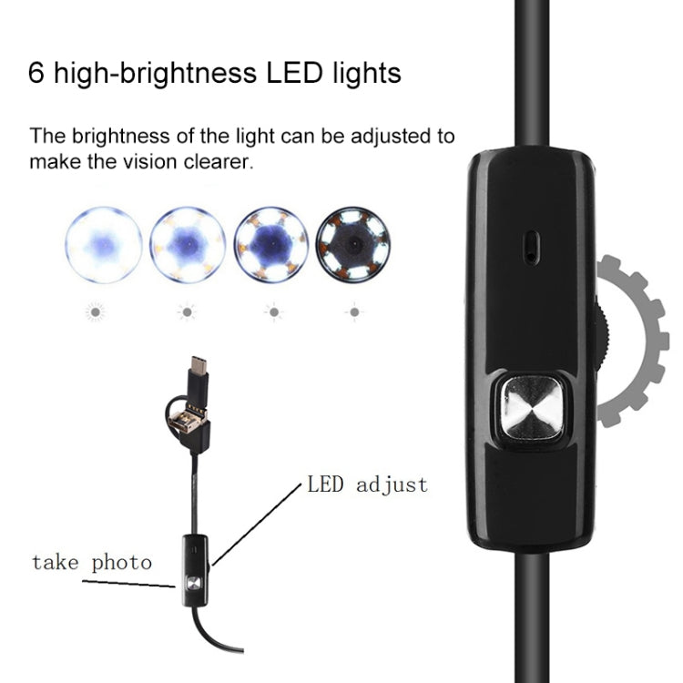 AN100 3 in 1 IP67 Waterproof USB-C / Type-C + Micro USB + USB HD Endoscope Hard Tube Inspection Camera for Parts of OTG Function Android Mobile Phone, with 6 LEDs, 5.5mm, 7mm, 8mm
