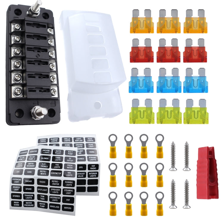 CP-4041 Vertical 6 Way Fuse Block with Fuses and Terminals, Vertical 6 Way