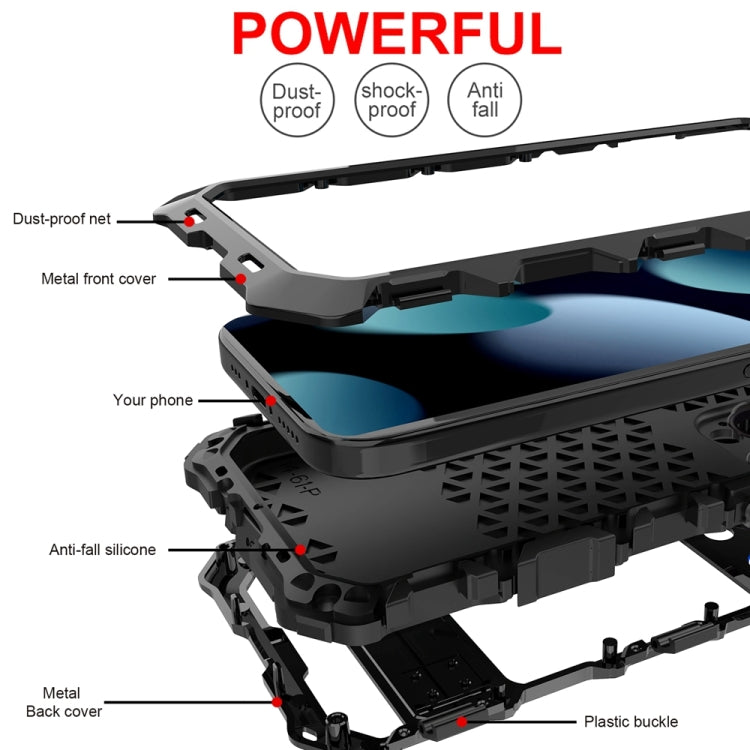 R-JUST Metal + Silicone + Tempered Glass Waterproof Phone Case with Holder – iPhone 15 Series