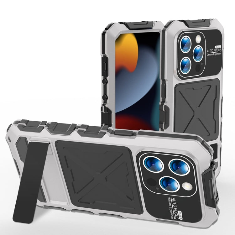 R-JUST Metal + Silicone + Tempered Glass Waterproof Phone Case with Holder – iPhone 15 Series