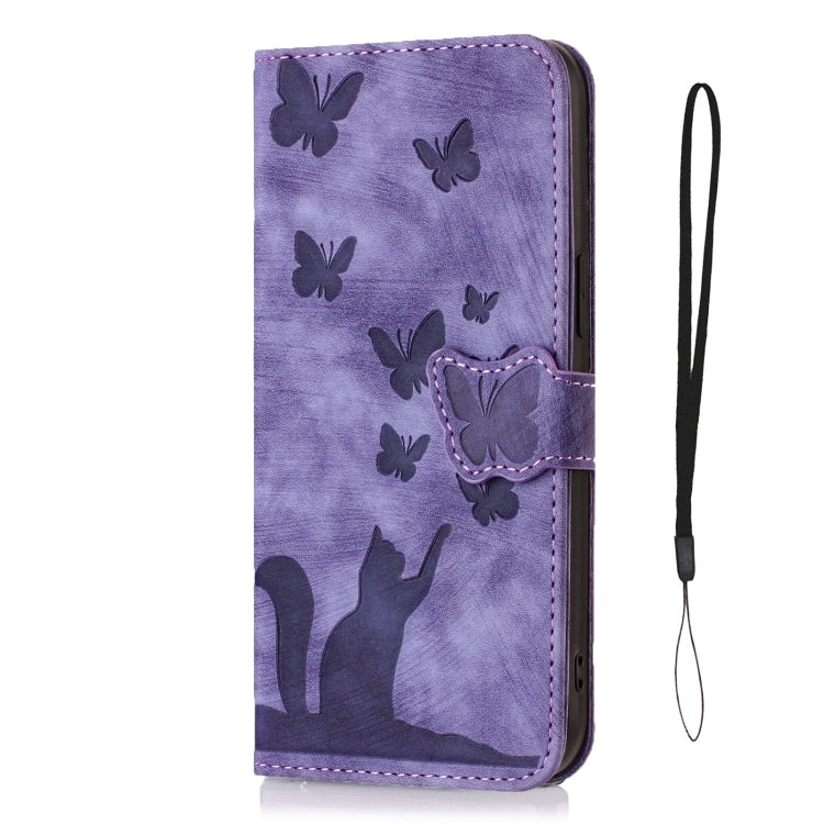 Butterfly Cat Embossing Flip Leather Phone Case, For iPhone 14 Plus, For iPhone 14, For iPhone 14 Pro, For iPhone 14 Pro Max