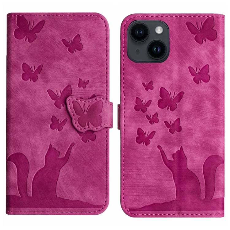Butterfly Cat Embossing Flip Leather Phone Case, For iPhone 14 Plus, For iPhone 14, For iPhone 14 Pro, For iPhone 14 Pro Max