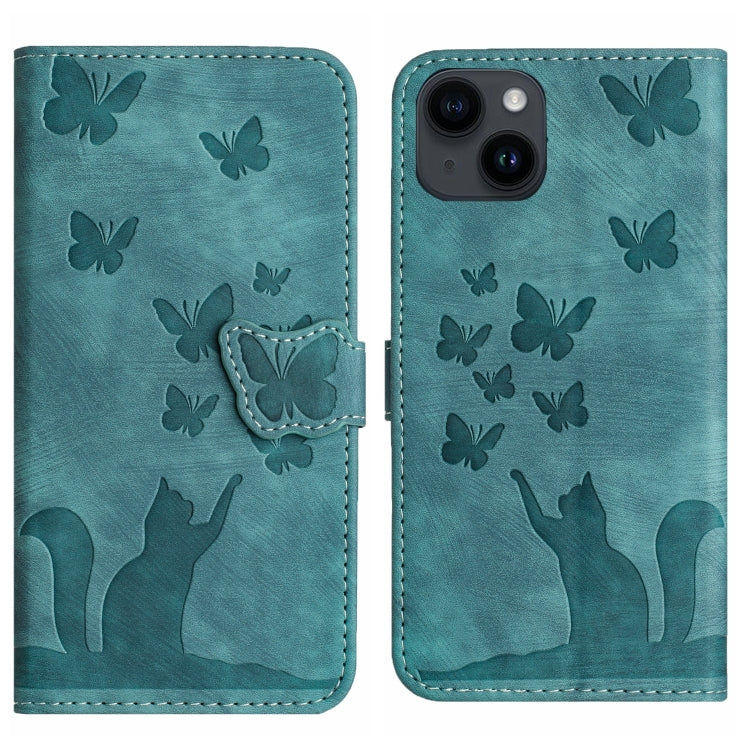 Butterfly Cat Embossing Flip Leather Phone Case, For iPhone 14 Plus, For iPhone 14, For iPhone 14 Pro, For iPhone 14 Pro Max
