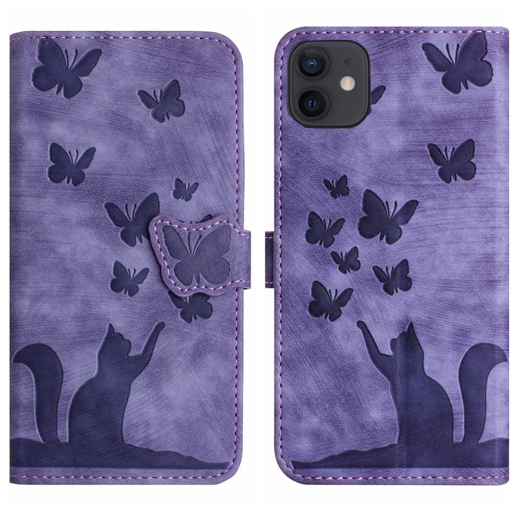 Butterfly Cat Embossing Flip Leather Phone Case, For iPhone 13 mini, For iPhone 12 / 12 Pro, For iPhone 12 Pro Max, For iPhone 12 mini