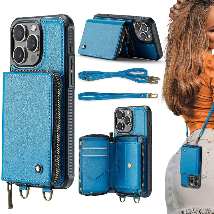 JEEHOOD C22 Series Zipper Wallet Leather Phone Case with Dual Lanyard, For iPhone 16 Pro, For iPhone 16 Plus, For iPhone 16, For iPhone 15 Pro Max