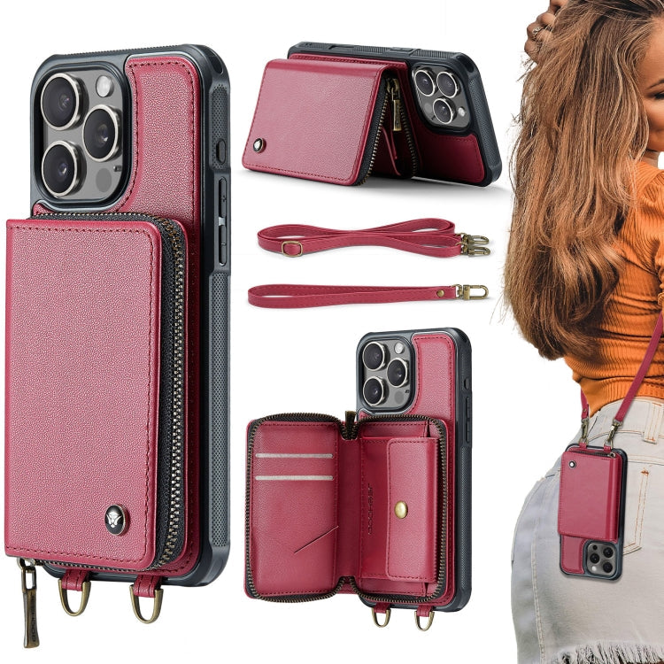 JEEHOOD C22 Series Zipper Wallet Leather Phone Case with Dual Lanyard, For iPhone 16 Pro, For iPhone 16 Plus, For iPhone 16, For iPhone 15 Pro Max