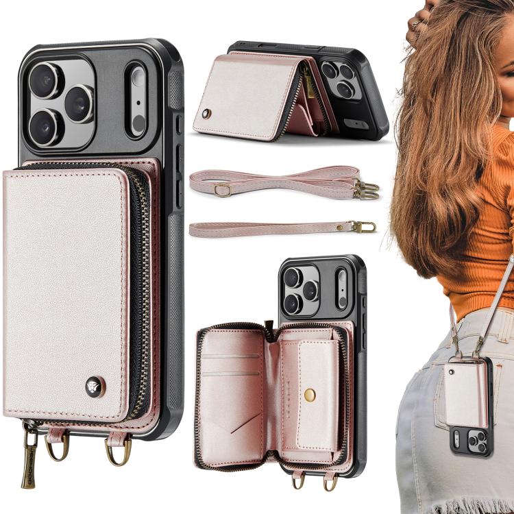 JEEHOOD C22 Series Zipper Wallet Leather Phone Case with Dual Lanyard, For iPhone 17 Pro Max, For iPhone 17 Pro, For iPhone Air, For iPhone 16 Pro Max