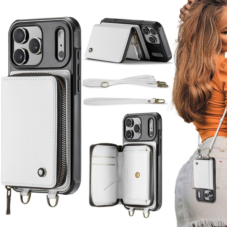 JEEHOOD C22 Series Zipper Wallet Leather Phone Case with Dual Lanyard, For iPhone 17 Pro Max, For iPhone 17 Pro, For iPhone Air, For iPhone 16 Pro Max