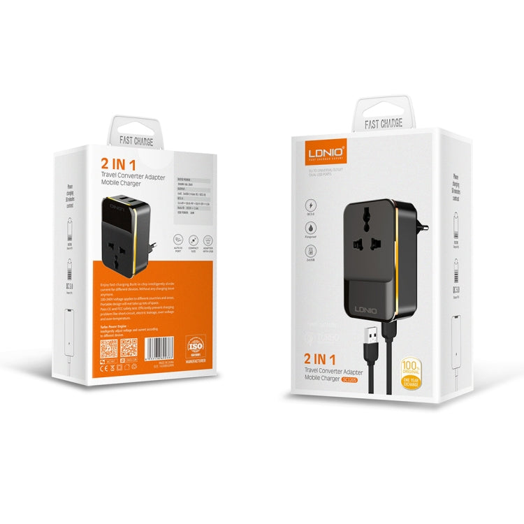 LDNIO SC1205 Universal Conversion Socket + QC3.0 USB + USB Interfaces Multifunction Travel Charger Mobile Phone Charger, EU Plug