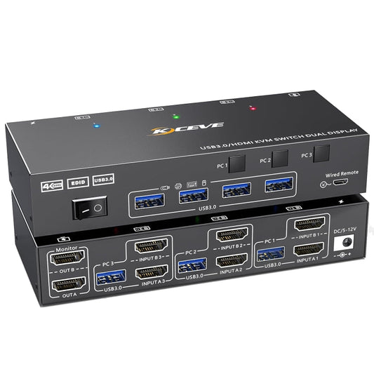 KC-KVM302AS 4K 60Hz USB3.0 / HDMI Dual Monitors KVM Switch, EU Plug, EU Plug
